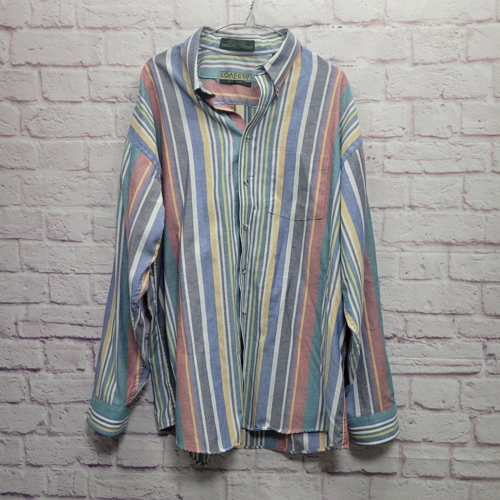 VTG Loafers Reed St James Stripe Button Down Shirt XL Y2K Retro Preppy Coastal